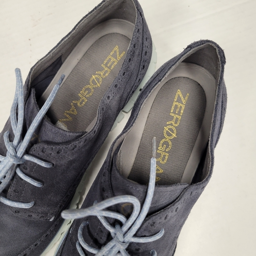 Cole Haan ZeroGrand WingTip Oxfords Women’s Size 10.5 Navy Blue Suede Lace Up - Picture 4 of 8